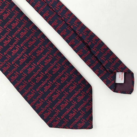 ALYNN HELLO HANDSOME VINTAGE POLYESTER TIE BLUE RED REVERSE SCRIPT 3" X 57" - Picture 1 of 3